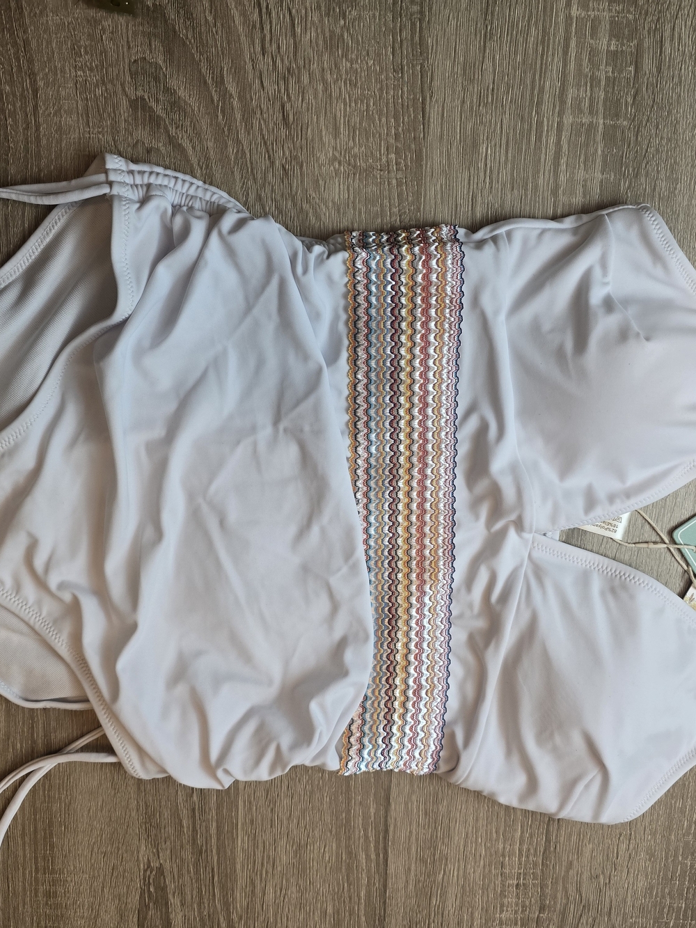White Women's One-Piece Swimsuit with Multicolor Trim